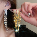 Chic Copper Zircon Sequin Long Tassel Geometric Drop Earrings For Women view 2