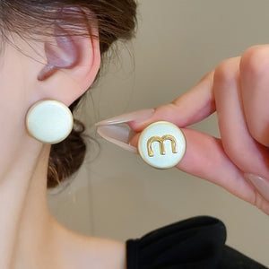 Alloy Round Letter Stud Earrings For Women Minimalist Modern Light Luxury Fashion Jewelry