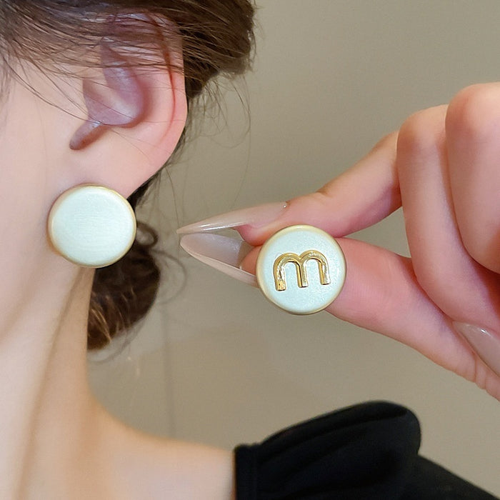 Alloy Round Letter Stud Earrings For Women Minimalist Modern Light Luxury Fashion Jewelry