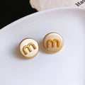 Alloy Round Letter Stud Earrings For Women Minimalist Modern Light Luxury Fashion Jewelry view 2
