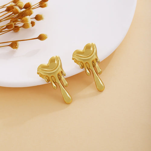Luxury Gold Alloy Irregular Heart Star Geometric Textured Metal Stud Earrings
