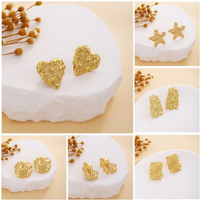 Luxury Gold Alloy Irregular Heart Star Geometric Textured Metal Stud Earrings
