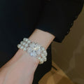 Rhinestone Flower Faux Pearl Necklace Bracelet Earrings Jewelry Set, Light Luxury Collarbone Style view 4