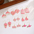 Sweet Pink Enamel Heart Rainbow Love Puzzle Hot Air Balloon Alloy Drop Hook Earrings view 1