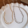 French Light Luxury Faux Pearl Snake Bone Chain Stackable Sweater Necklace Round Geometric Minimalist Jewelry view 2