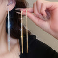 Light Luxury Copper Geometric Tassel Drop Earrings With Rhinestone Silver Pins view 1