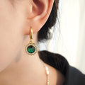 Luxury Vintage Emerald Green Crystal Zircon Gold Plated Hoop Drop Jewelry Set Women's Earrings view 4