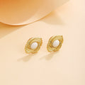 Vintage French Gold Alloy Swirl Textured Faux Pearl Studs, Elegant Luxury Fashion Statement Earrings view 4