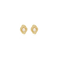 Vintage French Gold Alloy Swirl Textured Faux Pearl Studs, Elegant Luxury Fashion Statement Earrings view 5