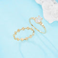 Wheat Leaf Geometric Couple Rings For Women, Two Piece Wedding Engagement Finger Rings Set view 3