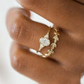 Wheat Leaf Geometric Couple Rings For Women, Two Piece Wedding Engagement Finger Rings Set view 1