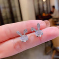Cute Rabbit Stud Earrings For Women With Tiny Pearl And Zircon Inlay, Sweet Daily Jewelry view 1