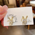 Cute Rabbit Stud Earrings For Women With Tiny Pearl And Zircon Inlay, Sweet Daily Jewelry view 4