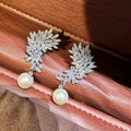 Faux Pearl Zircon Inlaid Drop Earrings For Women, Floral Evening Dress Fashion Jewelry view 2