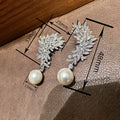 Faux Pearl Zircon Inlaid Drop Earrings For Women, Floral Evening Dress Fashion Jewelry view 4