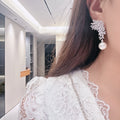 Faux Pearl Zircon Inlaid Drop Earrings For Women, Floral Evening Dress Fashion Jewelry view 3