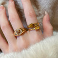 Gold Plated Zircon Oval Tiger Eye Open Ring For Women view 1