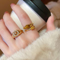 Gold Plated Zircon Oval Tiger Eye Open Ring For Women view 4