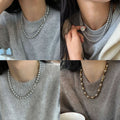 Double Layer French Faux Pearl Necklace Geometric Round Light Luxury Clavicle Chain view 2