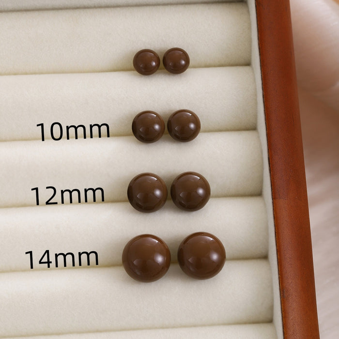 Vintage Chocolate Brown Dome Acrylic Studs, Elegant Maillard Minimalist Light Luxury Women Earrings