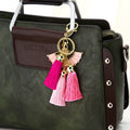 Jeweled Fan Keychain with Three Tassels in Pink or Purple view 4