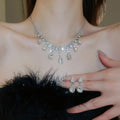 Copper Square Rhinestone Tassel Necklace Earrings Jewelry Set Vintage Light Luxury Style view 1
