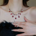 Copper Square Rhinestone Tassel Necklace Earrings Jewelry Set Vintage Light Luxury Style view 3