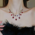 Copper Square Rhinestone Tassel Necklace Earrings Jewelry Set Vintage Light Luxury Style view 4