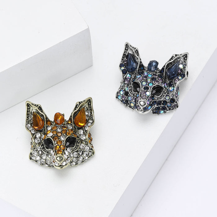 Alloy Rhinestone Fox Head Brooch For Fashion Clothing Decoration