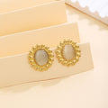 Vintage Luxury Sunflower Cat Eye Stone Gold Alloy Geometric Metal Flower Stud Women's Fashion Earrings view 3