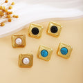 Vintage Luxury Hammered Gold Alloy Square Pearl Stud Earrings For Women Fashion Statement Earrings view 1