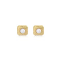 Vintage Luxury Hammered Gold Alloy Square Pearl Stud Earrings For Women Fashion Statement Earrings view 5