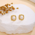 European American Flower Bow Textured Pearl Stud Earrings Light Luxury Metal Fashion Ear Jewelry view 2