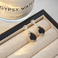 Elegant French Vintage Black Teardrop Zircon Rhinestone Stud Dangle Jewelry Set For Women Earrings view 3