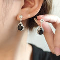 Elegant French Vintage Black Teardrop Zircon Rhinestone Stud Dangle Jewelry Set For Women Earrings view 2