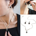 Elegant French Vintage Black Teardrop Zircon Rhinestone Stud Dangle Jewelry Set For Women Earrings view 1