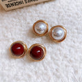 Light Luxury Round Faux Pearl Stud Earrings For Women, Vintage Geometric Elegant Ear Jewelry view 3