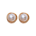 Light Luxury Round Faux Pearl Stud Earrings For Women, Vintage Geometric Elegant Ear Jewelry view 5