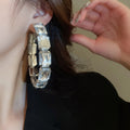 Rhinestone Square Metal Hoop Earrings For Women Geometric Statement Light Luxury Fashion Jewelry view 3