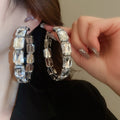 Rhinestone Square Metal Hoop Earrings For Women Geometric Statement Light Luxury Fashion Jewelry view 1