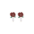 Elegant French Vintage Enamel Camellia Flower Pearl Drop Alloy Silver Needle Women's Fashion Earrings view 5