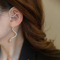 Light Luxury Alloy Rhinestone Snake Wrap Ear Cuff Earrings For Women No Piercing view 3
