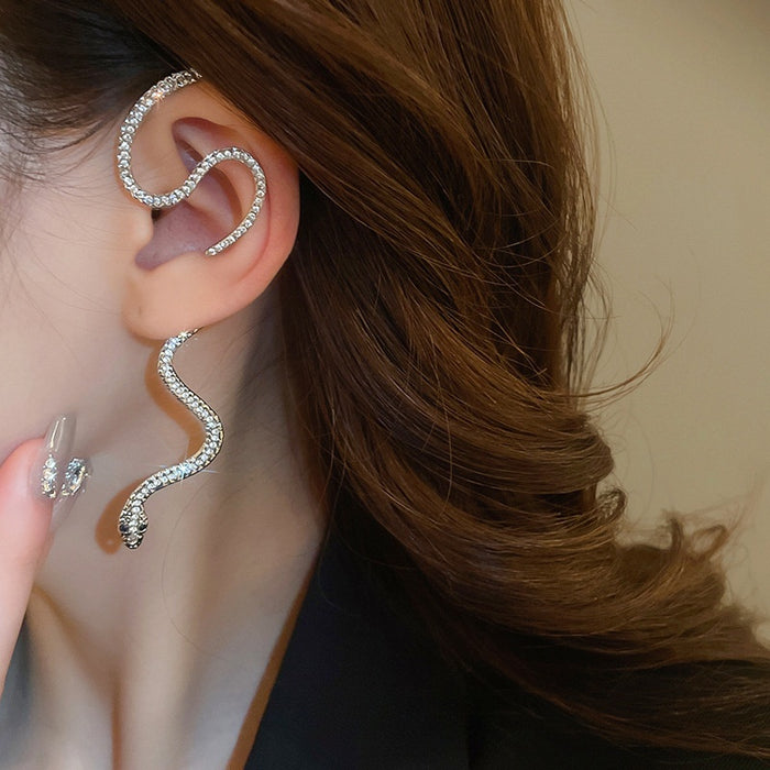 Light Luxury Alloy Rhinestone Snake Wrap Ear Cuff Earrings For Women No Piercing