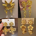 Light Luxury Metal Floral Tassel Drop Earrings For Women Statement Flower Stud Style view 1