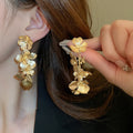 Light Luxury Metal Floral Tassel Drop Earrings For Women Statement Flower Stud Style view 2