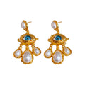 Vintage Eye Faux Pearl Tassel Stud Earrings For Women, Alloy Geometric Statement Light Luxury Jewelry view 5