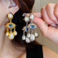 Vintage Eye Faux Pearl Tassel Stud Earrings For Women, Alloy Geometric Statement Light Luxury Jewelry view 2