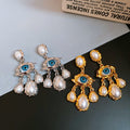 Vintage Eye Faux Pearl Tassel Stud Earrings For Women, Alloy Geometric Statement Light Luxury Jewelry view 3