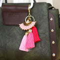 Jeweled Fan Keychain with Three Tassels in Pink or Purple view 7