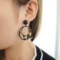 Luxury Leopard Print Geometric Hollow Round Hoop Alloy Acrylic Statement Drop Dangle Earrings view 2